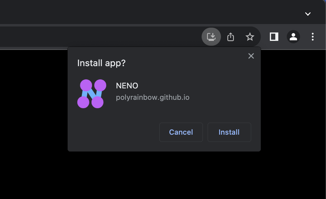 Installation dialog for NENO in the browser